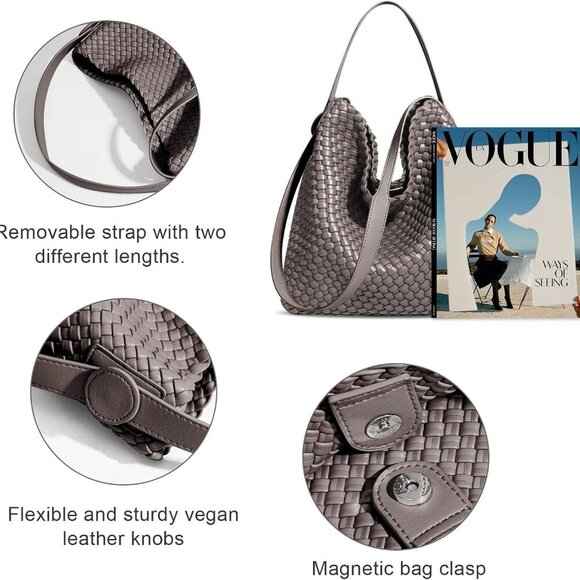 Versatile Large Women’s Tote & Clutch Set - Sustainable Vegan Leather Design - Picture 3 of 5